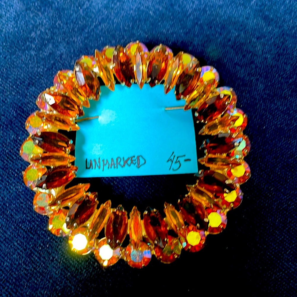 Vintage large topaz iridescent pin brooch